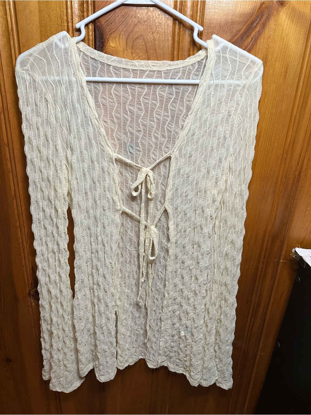 SHEIN Cream Sheer Lace-Up Swim Coverup